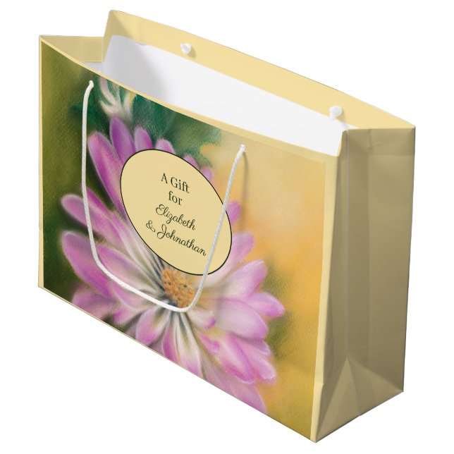 Chrysanthemum Pink und Cream Pastel Floral Große Geschenktüte (Vorderseite Schrägansicht)
