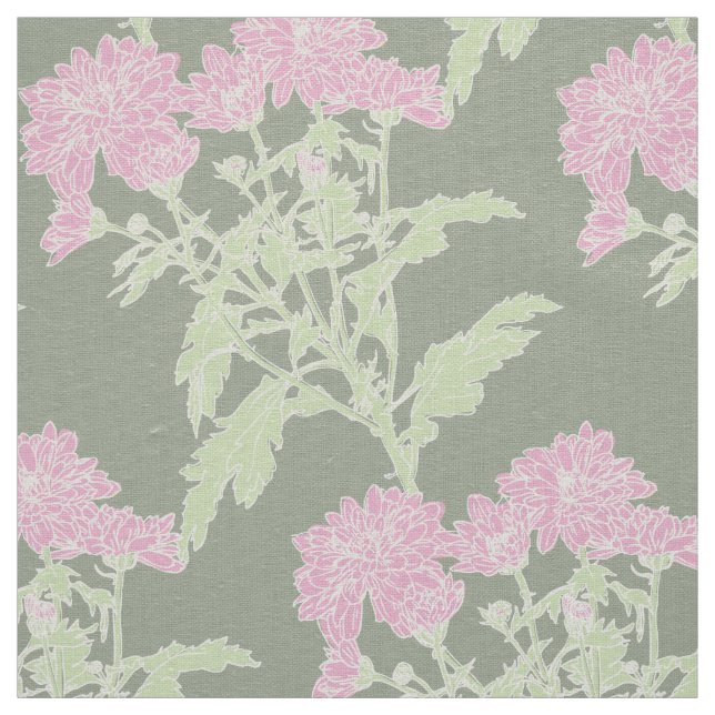Chrysanthemum rosa grüne Grafik zeichnend Stoff (Muster)