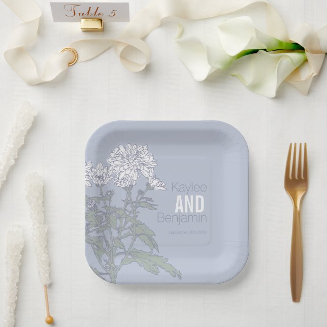 Chrysanthemum white Blume Hochzeitspapier Teller (Hochzeit)