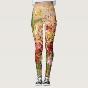 Chrysanthemum Wiese: Akryllische Handmalerei. Leggings