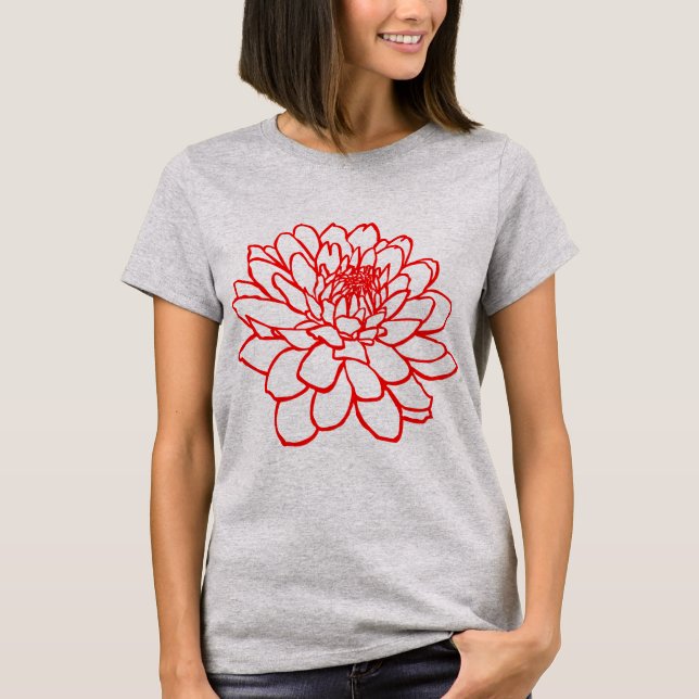 Chrysanthemum Zeichnend - Rot T-Shirt (Vorderseite)