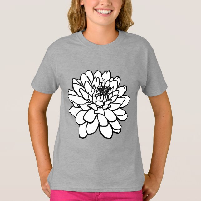 Chrysanthemum Zeichnend - Schwarz und Weiß T-Shirt (Vorderseite)