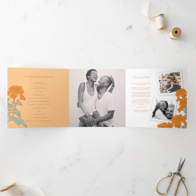 Chrysanthemumorange Blume zeichnend Dreifach-gefaltete Programmkarte (Innenseite)