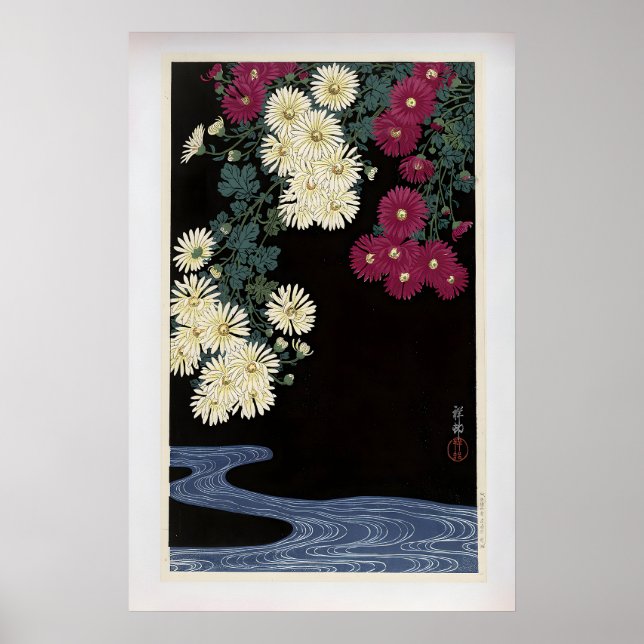 Chrysanthemums and Running Water by Ohara Koson Poster (Vorne)