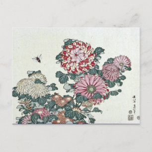 Chrysanthemums & Bee, japanische Kunst von Hokusai Postkarte