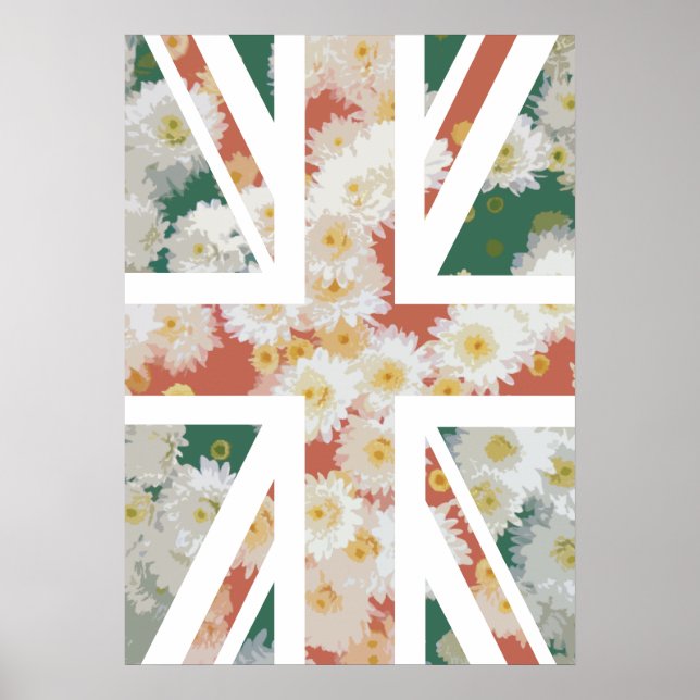 Chrysanthemums Blume Union Jack British (UK) Flag Poster (Vorne)