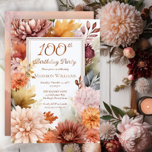 Chrysanthemums Peonies Floral 100. Geburtstagspart Folieneinladung