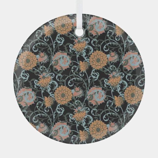 Chrysanthemums Schwarzer Hintergrund, floral Vinta Ornament Aus Glas (Vorderseite)