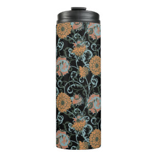 Chrysanthemums Schwarzer Hintergrund, floral Vinta Thermosbecher
