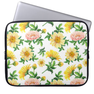 Chrysanthemums Wasserfarbe: Nahtloses Blumendesign Laptopschutzhülle