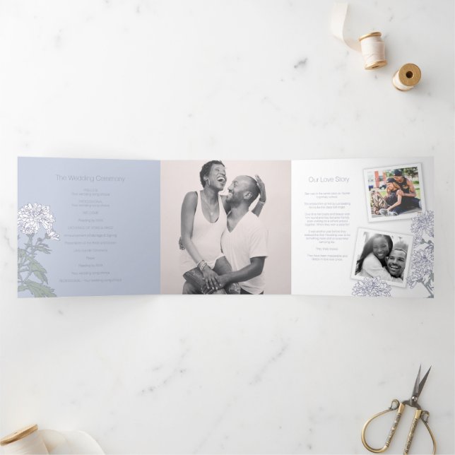 Chrysanthemumweiße Blume zeichnend Dreifach-gefaltete Programmkarte (Innenseite)