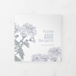 Chrysanthemumweiße Blume zeichnend Dreifach-gefaltete Programmkarte