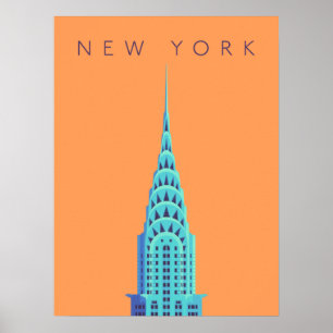 Chrysler Gebäude New York Art Deco - Text Orange Poster
