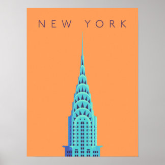 Chrysler Gebäude New York Art Deco - Text Orange Poster