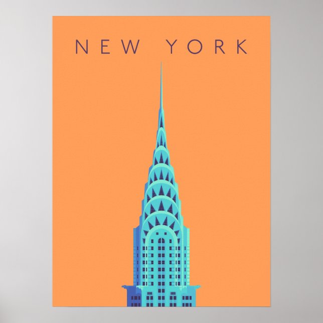 Chrysler Gebäude New York Art Deco - Text Orange Poster (Vorne)