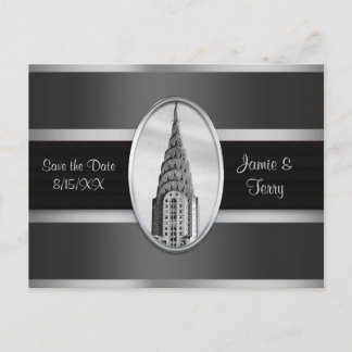 Chrysler Gebäude Save the Date Grau Silver BW Ankündigungspostkarte
