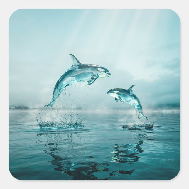 CHRYSTAL ORCA-MUTTER MIT BABY QUADRATISCHER AUFKLEBER (Vorderseite)
