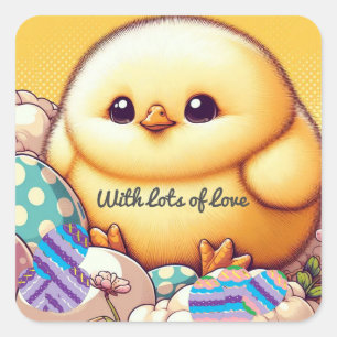 Chubby Baby Chick mit Eiern Quadratischer Aufkleber