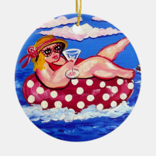 Chubby Beach Diva mit Martini Runder Ornament