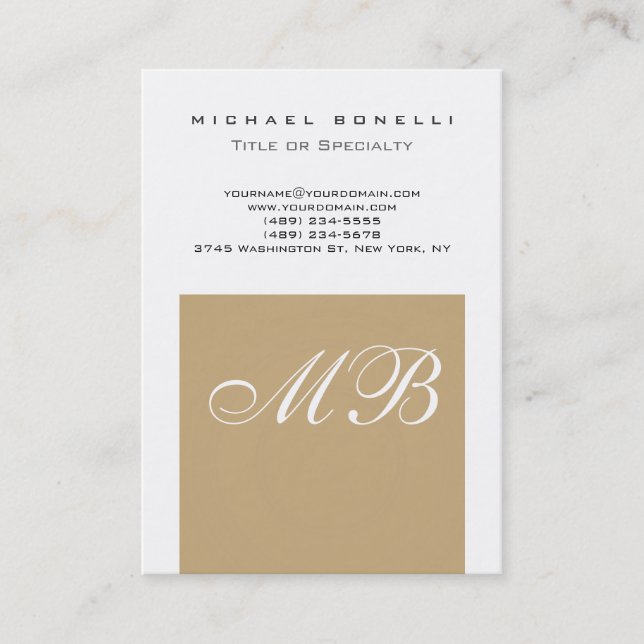 Chubby Beige Script Monogram White Business Card Visitenkarte (Vorderseite)