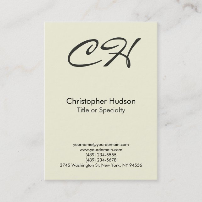 Chubby Beige Trendy Script Monogram Business Card Visitenkarte (Vorderseite)