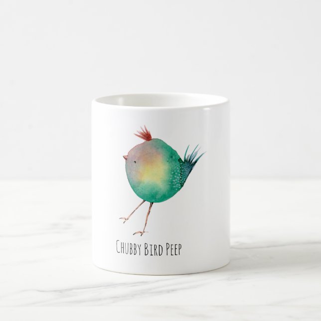 Chubby Bird Peep, Whimsical bird, colourfull Koffi Kaffeetasse (Mittel)