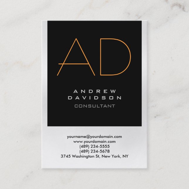 Chubby Black Orange Gray Monogram Business Card Visitenkarte (Vorderseite)