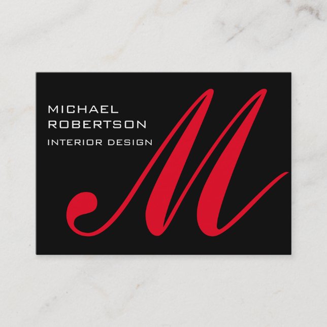 Chubby Black Red Monogram Stylish Business Card Visitenkarte (Vorderseite)