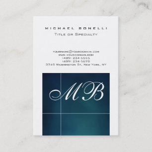 Chubby Blue Script Monogram White Business Card Visitenkarte