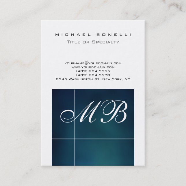 Chubby Blue Script Monogram White Business Card Visitenkarte (Vorderseite)
