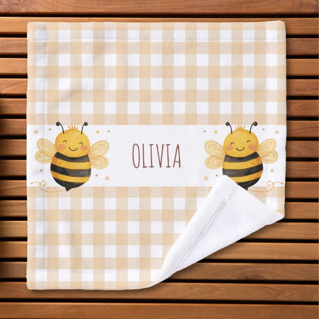 Chubby Bumblebee "Bee Happy" Gingham Name Waschlappen (Von Creator hochgeladen)