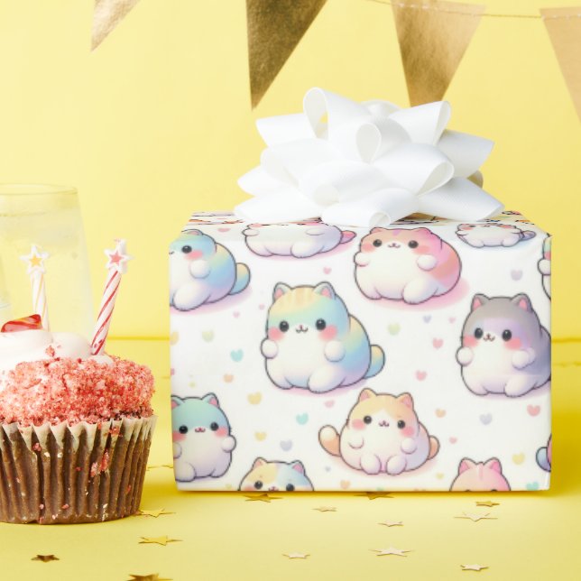 Chubby Cartoon Cat Collection mit Herz Geschenkpapier (Geburtstagsparty)