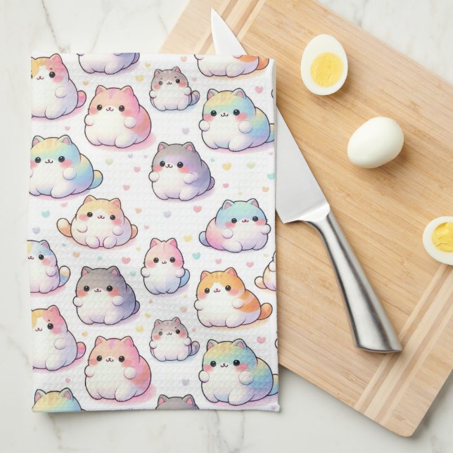 Chubby Cartoon Cat Collection mit Herz Geschirrtuch (Viertel Falte)