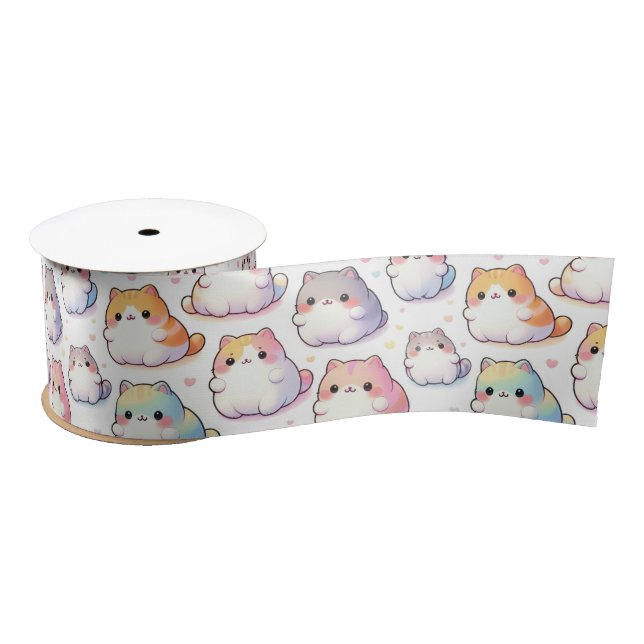 Chubby Cartoon Cat Collection mit Herz Satinband (Spule)