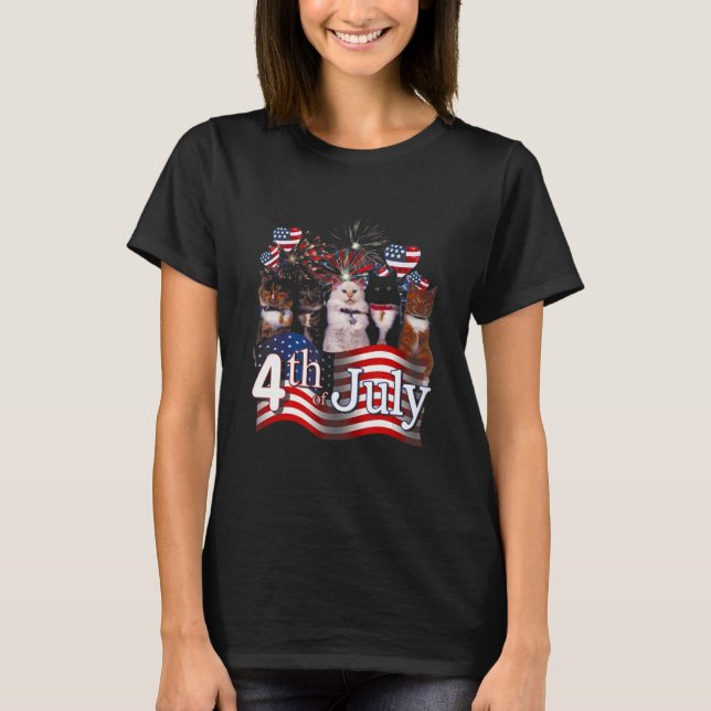 Chubby Cat American Flag 4. Juli T-Shirt (Vorderseite)