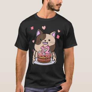 Chubby Cat mit einem Geburtstagskuchen zum 12. T-Shirt