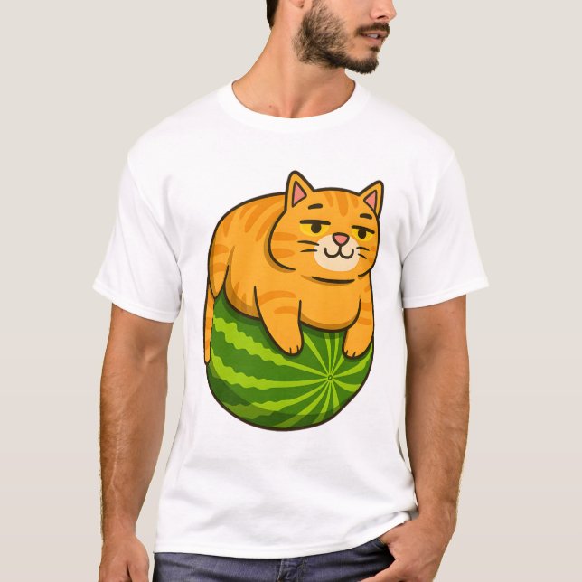 Chubby Cat on Watermelon Meme Shirt (Vorderseite)