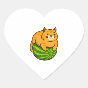 Chubby Cat on Watermelon Meme Shirt Herz-Aufkleber
