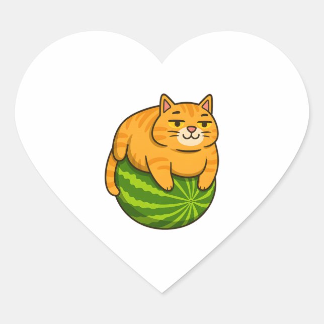 Chubby Cat on Watermelon Meme Shirt Herz-Aufkleber (Vorderseite)