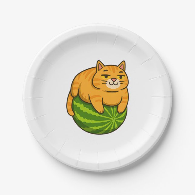 Chubby Cat on Watermelon Meme Shirt Pappteller (Vorderseite)