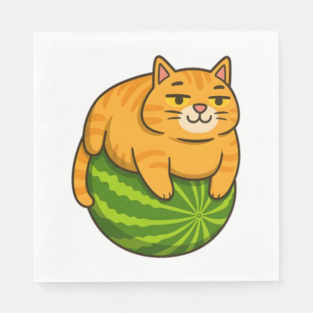 Chubby Cat on Watermelon Meme Shirt Serviette (Vorderseite)