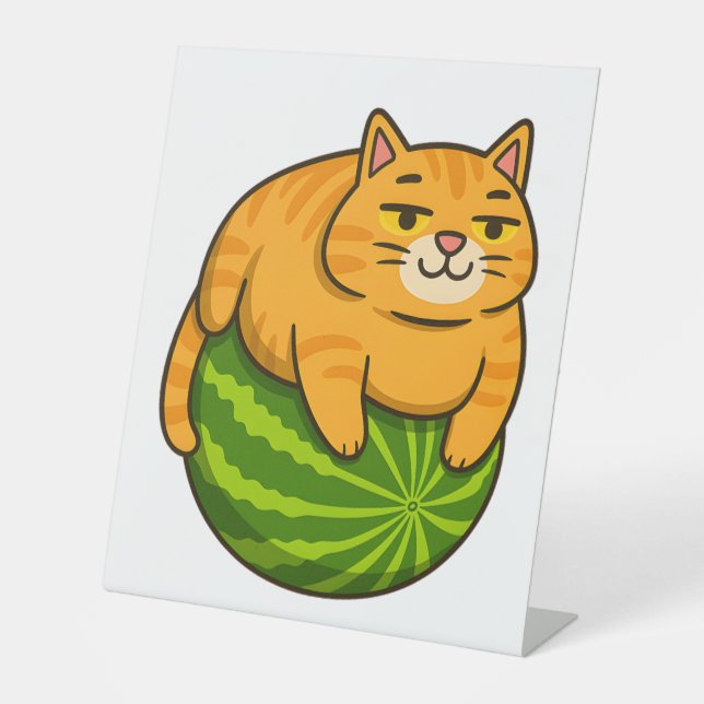 Chubby Cat on Watermelon Meme Shirt Sockelschild (Vorderseite)
