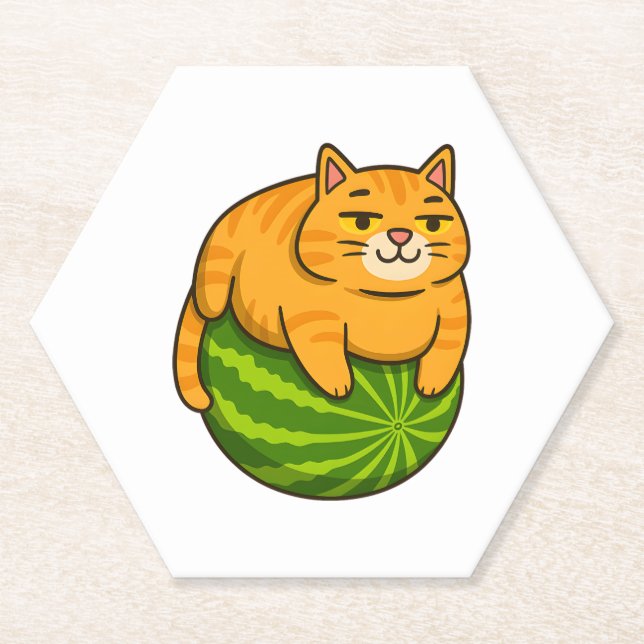 Chubby Cat on Watermelon Meme Shirt Untersetzer (Vorderseite)