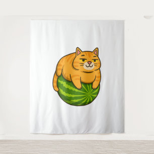 Chubby Cat on Watermelon Meme Shirt Wandteppich