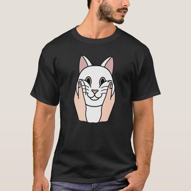 Chubby Cheeks White Cat Pet T-Shirt (Vorderseite)