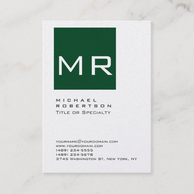 Chubby Forest Green Monogram Business Card Visitenkarte (Vorderseite)