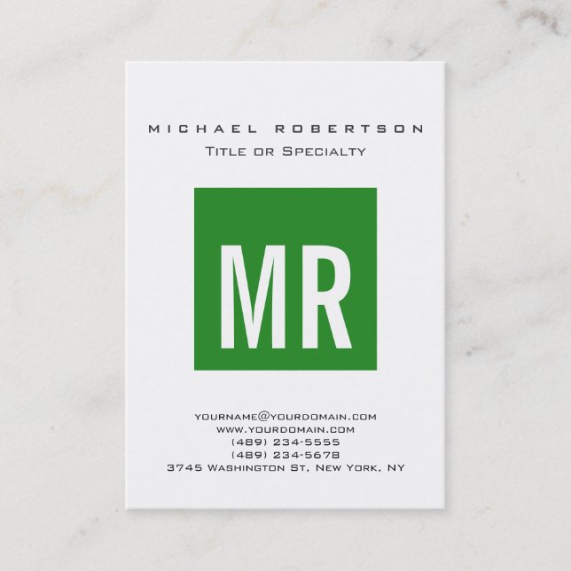 Chubby Forest Green Monogram White Business Card Visitenkarte (Vorderseite)