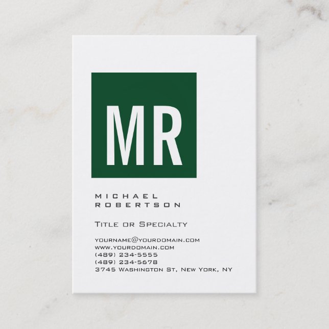 Chubby Forest Green Monogram White Business Card Visitenkarte (Vorderseite)