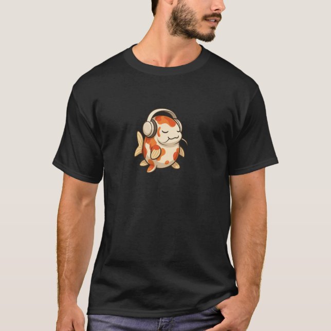 Chubby Goldfish Wearing Headphones Funny Fish Kawa T-Shirt (Vorderseite)