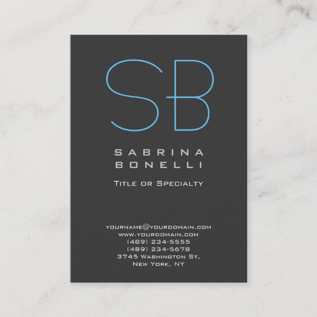 Chubby Gray Blue Chic Monogram Business Card Visitenkarte (Vorderseite)